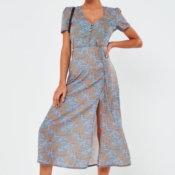 Missguided | Dresses | Half Button Midi Tea Dress Ss Floral | Poshmark